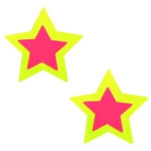 Festival Pasties! UV Black Light Glow Pink & Yellow Star Nipple Covers